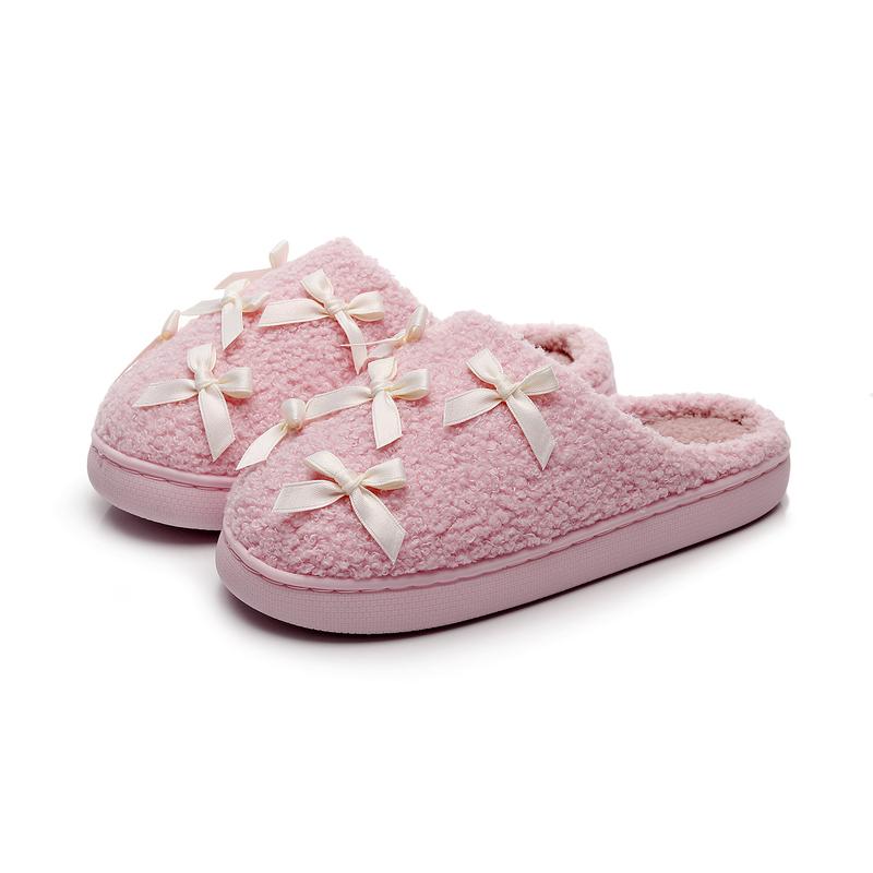 Slippers for Women Cotton Plush Soft Bowknot Memory Foam House Shoes Comfortable & Cozy Indoor Footwear