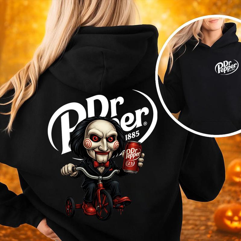 Spooky  Horror Halloween Double Sided Unisex Hoodie ,Halloween Hoodie - Casual Top with Graphic Design, Available in Various Colors - Menswear, Tops Unisex Womenswear Cotton Fabric
