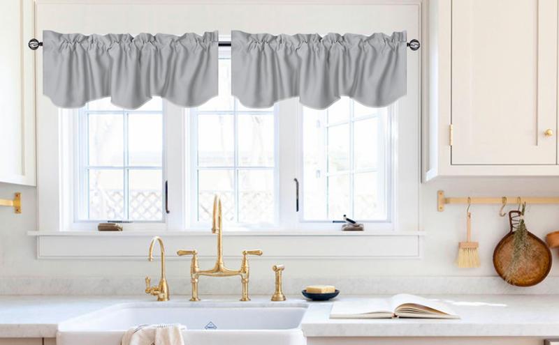 H.VERSAILTEX Blackout Curtain Valances for Kitchen Windows/Living Room/Bathroom Privacy Protection Rod Pocket Decoration Scalloped Winow Valance Curtains