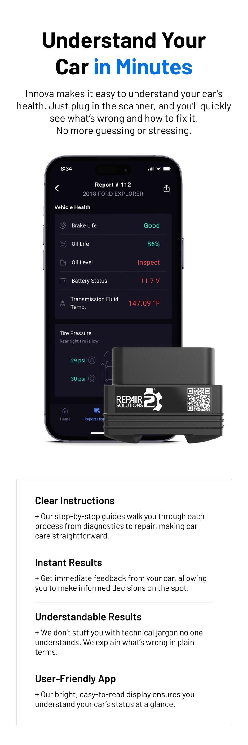 Innova 1000 Bluetooth OBD2 Scanner - Check Engine ABS SRS Live Data - No Subscriptions - Free Updates - Compatible with Most Vehicles Car Diagnostic Tool
