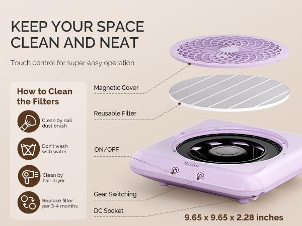 MelodySusie SProF Nail Dust Collector with Reusable Filter, Powerful Vacuum Fan Vent Dust Collector Extractor Electric Dust Suction Machine