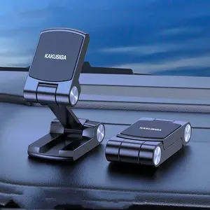 KAKUSIGA Collapsible Magnetic Car Phone Holder in Silver & Black ABS Leather Metal 68x34x17mm to 65x34x61mm Expandable Car Mount