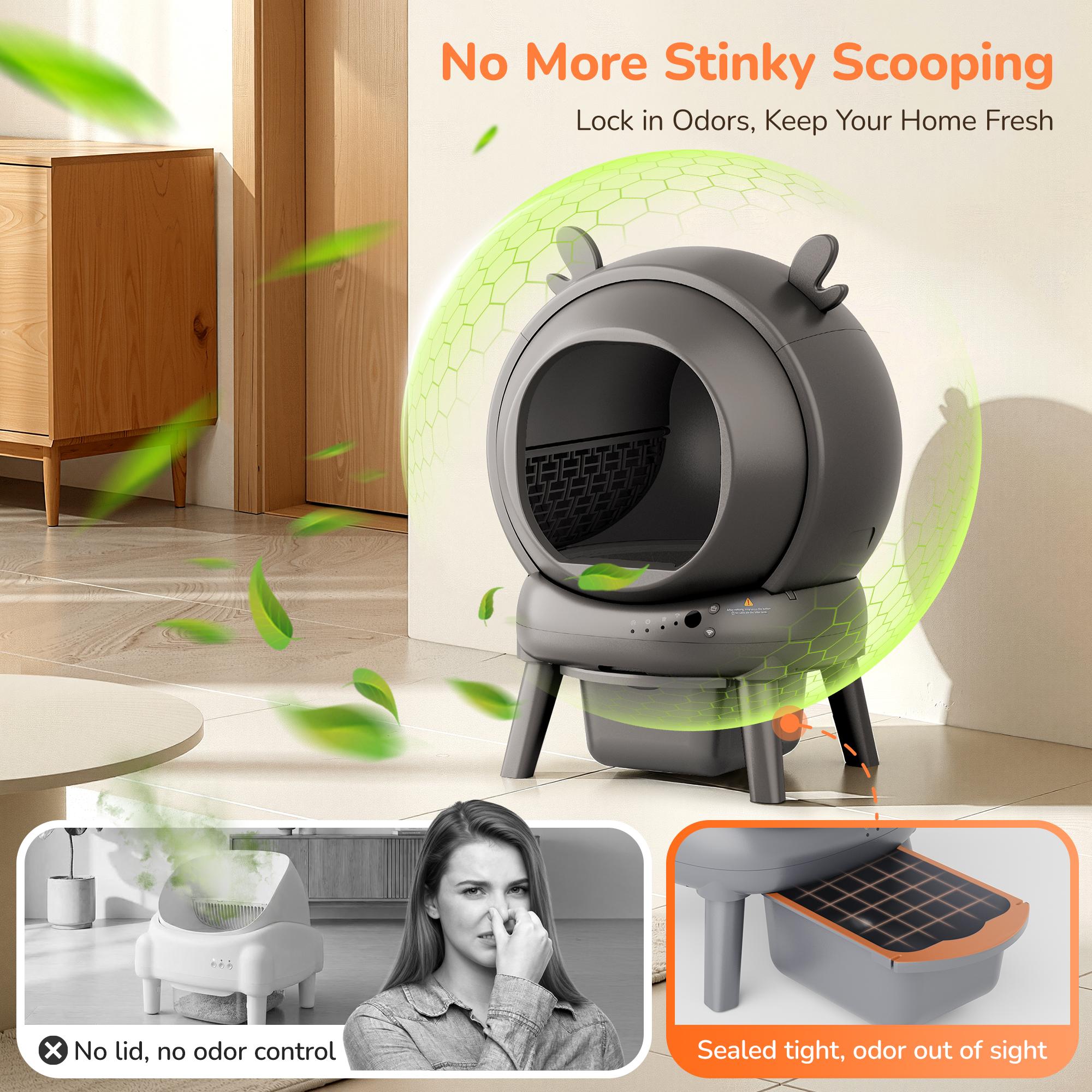 Furrykiddy Automatic Self Cleaning Litter Box, Cat Litter Box with APP Control, 65L Globe & Dual Safety Sensors, Robot Litter Box, 1 Roll Garbage Bags and Litter Mat, <35DB, for Multiple Cats Furrykiddy Automatic Self Cleaning Litter Box, Cat Litter Box with APP Control, 65L Globe & Dual Safety Sensors, Robot Litter Box, 1 Roll Garbage Bags and Litter Mat, <35DB, for Multiple Cats