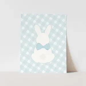 {Blue Gingham} Bow Bunny Art Print