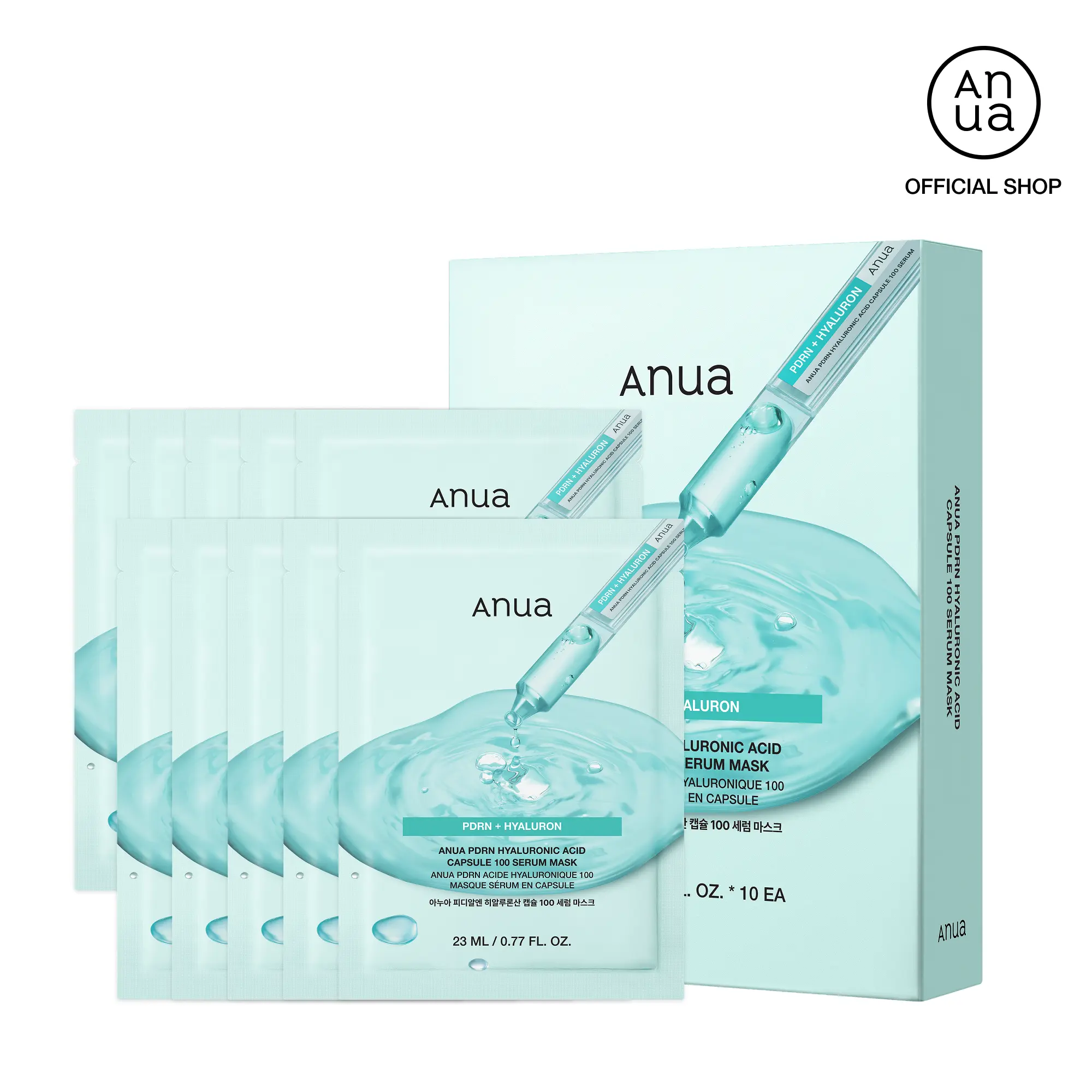 [Anua] PDRN Hyaluronic Acid Capsule 100 Serum Mask (23ml*10ea) | sheet mask, deep hydration, lightweight, glow, glass skin, kocrean skincare, collagen, moisturizing, hydrating