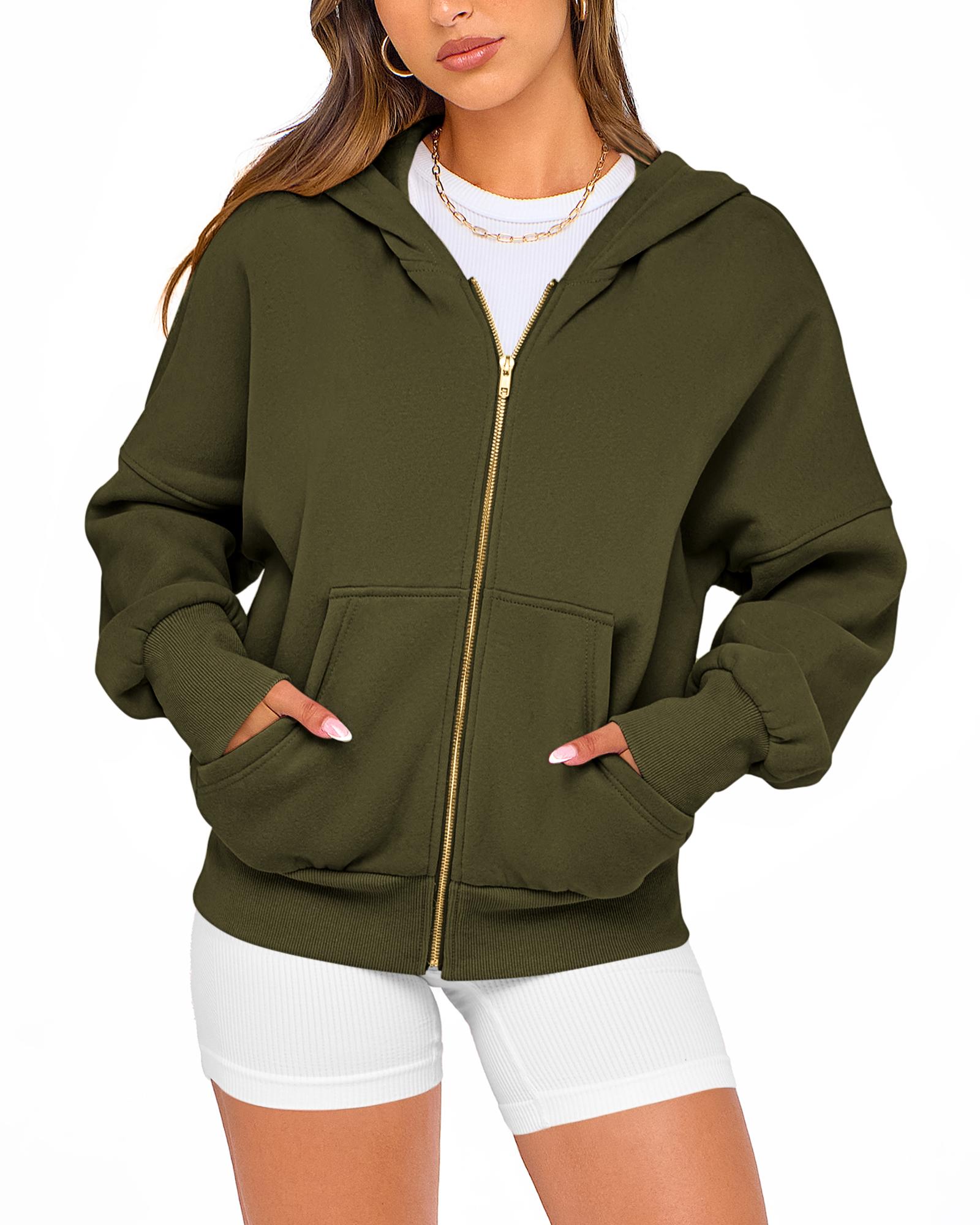 BTFBM Women's Gold Zipper Hoodie Long Sleeve Fleece Y2K Style Casual Sweatshirt with Pockets for Fall Winter Clothes