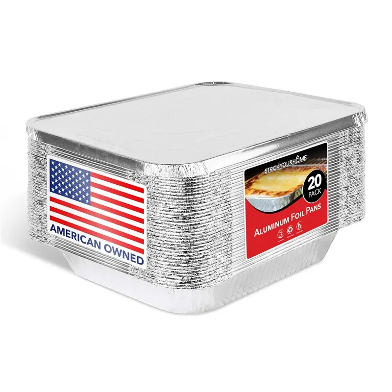 Foil Pans with Lids - 9x13 Aluminum Pans with Covers - 20 Foil Pans and 20 Foil Lids - Disposable Food Containers Great for Baking, Cooking, Heating, Storing, Prepping Food Silver