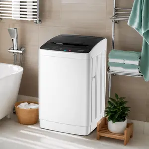 ROVSUN 17.8/25/30LBS Washing Machine, Full-Automatic Portable Washer with Stainless Steel Drum, Electric Laundry Machine, Washer and Spin Dryer Combo with Drain Pump for Home, Apartment, Light Grey