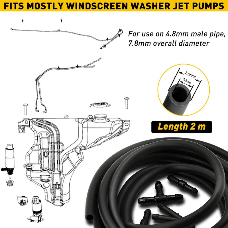 2PC Windshield Washer Nozzle Wiper Hose 2m Windscreen washer jet pumps Universal 2PC Windshield Washer Nozzle Wiper Hose 2m Windscreen washer jet pumps Universal