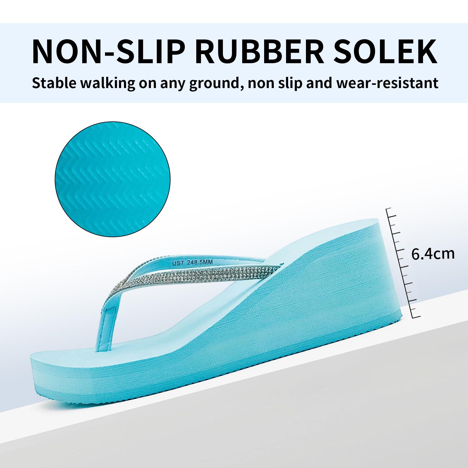 Lumubby Sparkly Rhinestone Wedge Heel Thong Sandals 8cm Platform Flip Flops Comfortable Casual Shoes for Summer Women's Y2K Inspired White Sandals