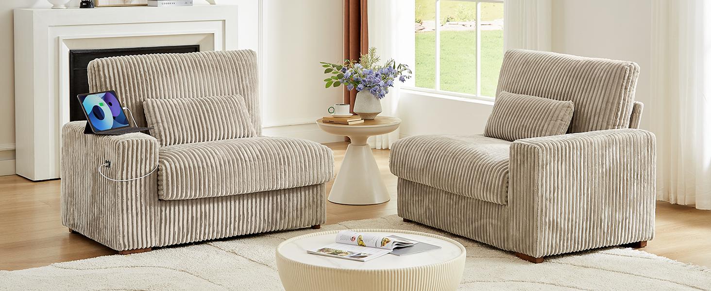 【2 USB Ports】ONBRILL 92" Modular Sectional Sofa,3 Seater Sofa w/ 2 USB,Modern Deep Seat Cloud Plush Corduroy Upholstered Loveseat Couches for Living Room, Apartment and Office