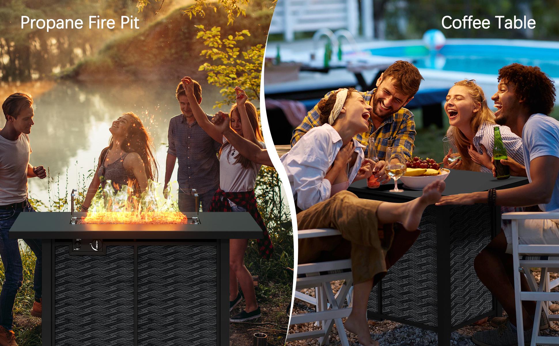 Walsunny 43" Propane Fire Pit Table 50,000 BTU Steel Gas Fire Pit with Removable Lid & Waterproof Cover