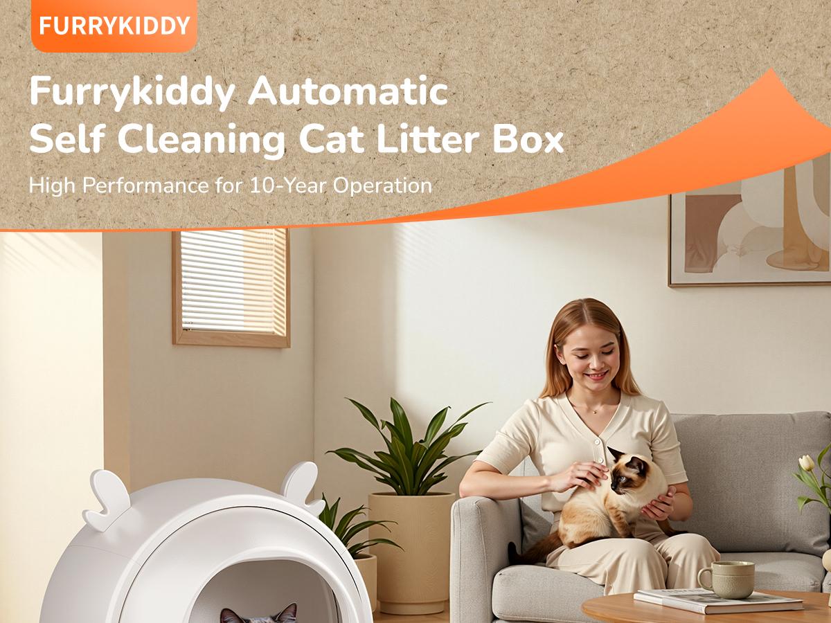 Furrykiddy Automatic Self Cleaning Litter Box, Cat Litter Box with APP Control, 65L Globe & Dual Safety Sensors, Robot Litter Box, 1 Roll Garbage Bags and Litter Mat, <35DB, for Multiple Cats