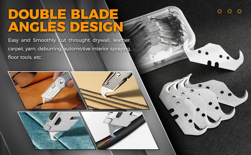 30PCS Utility Hook Blades, SK5 Carbon Steel Super Big Hook Trimming Blades, Safety Horn Knife Blade for Wallpaper, Cutting Carpets, Roofing, Industry Materials box cutter