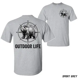 Bear Hunting Outdoor Life T-Shirt – Grizzly Bear Compass Mountain Graphic Tee, Wilderness Hunter Shirt, Big Game Hunting Outdoor Lifestyle Apparel for Men and Women