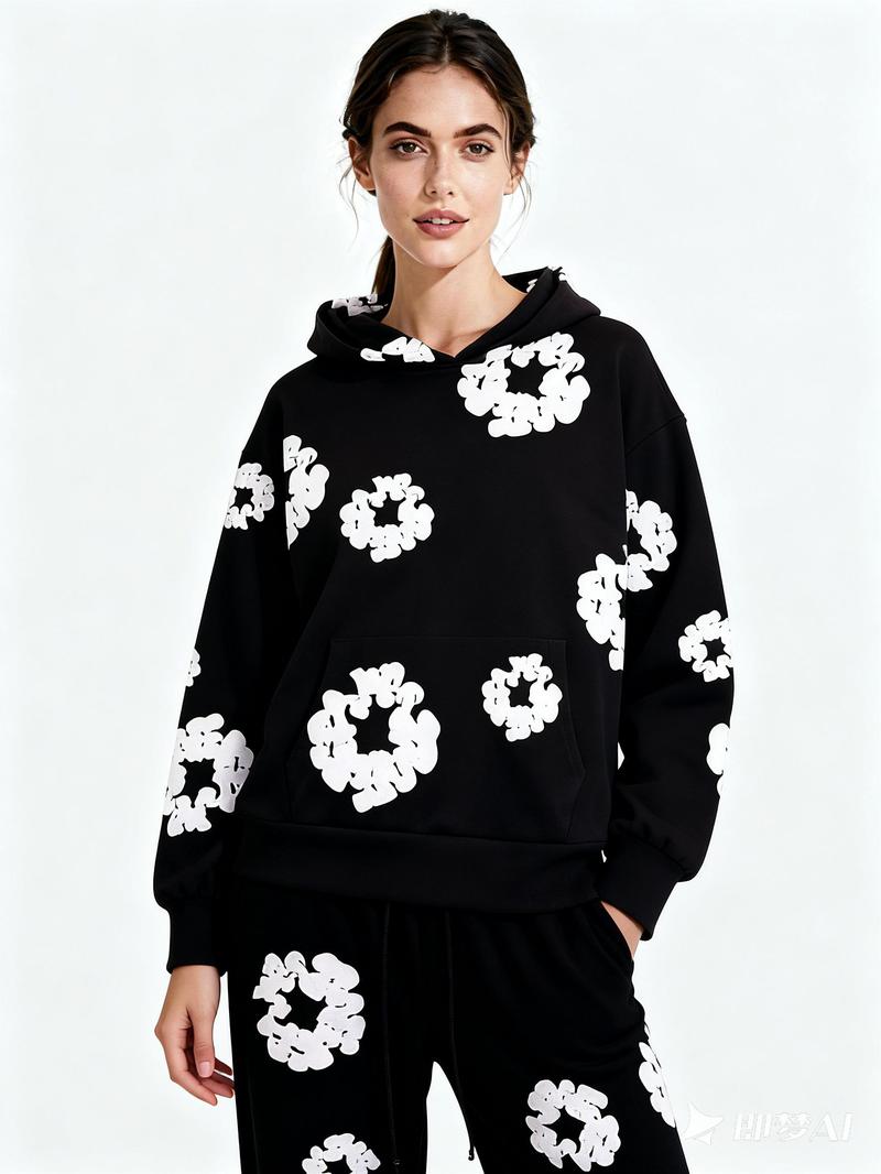 DENIM TEARS Brand Hot-Selling New Release: Fashionable Cotton Foam Print Hoodie, Trendy European and American Unisex Sport Set