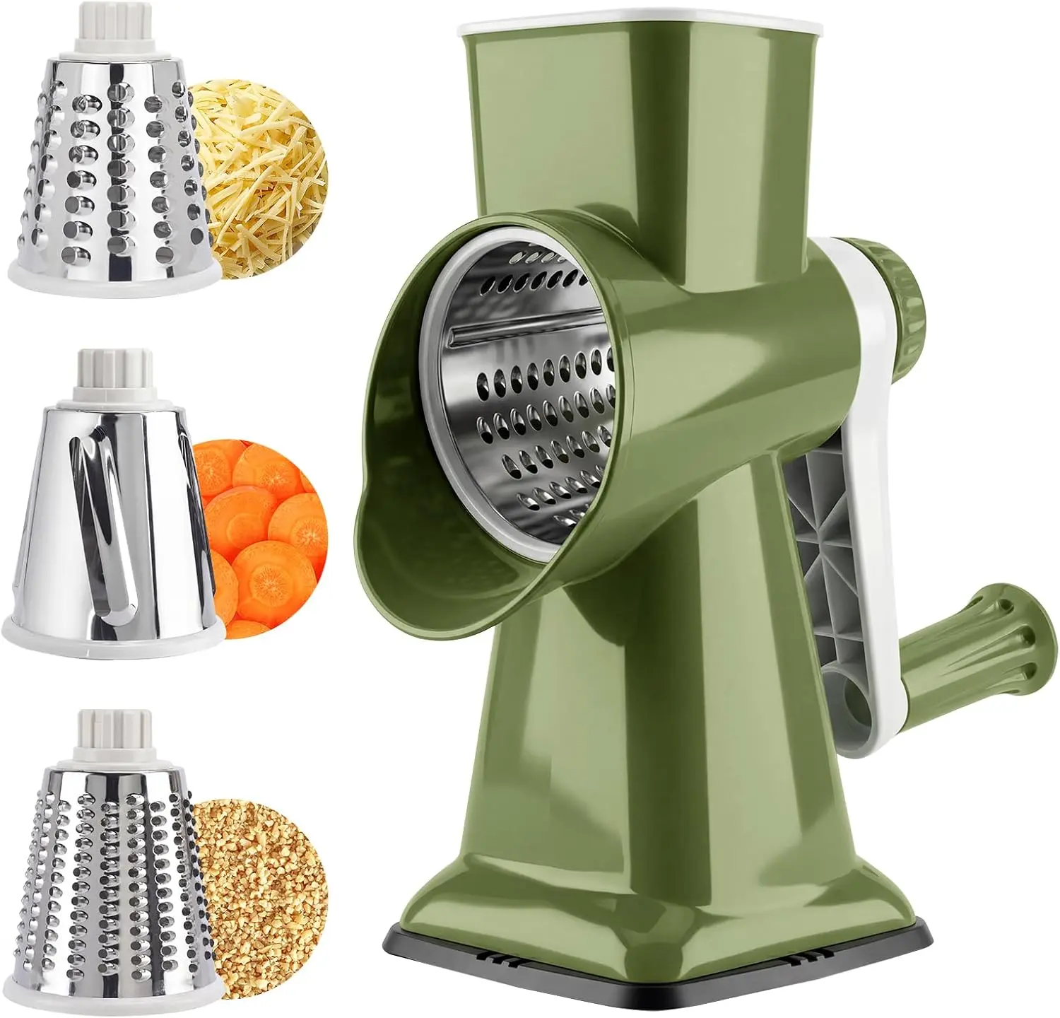 Rotary Cheese Grater, Cheese Grater Hand Crank, 3-Blade Grater | 3 stainless steel drums create fine shreds,coarse grates and slices for cheese, vegetables, salads, pizza and daily meal prep