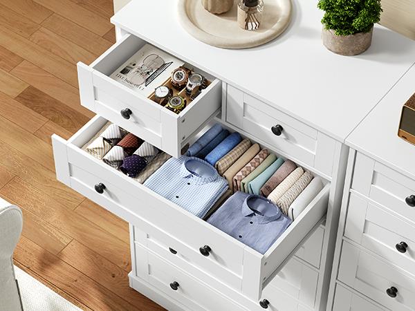 HOOBRO Modern Dresser with 7 Drawers, Tall Bedroom Storage Cabinet with 5 Large & 2 Small Drawers, Wooden Chest of Drawers, for Bedroom, Living Room, Entryway, White