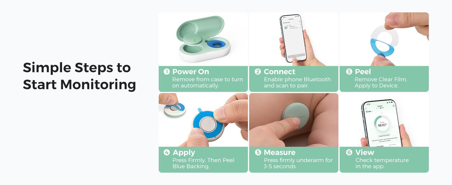 Momcozy Wearable Digital Thermometer for Baby, Medical-Grade Accurate Smart Thermometer, Instant Reads, APP Real-time Monitoring for Infants & Kids, Hypoallergenic 3M Stiker,Bluetooth, 180H Lasting Momcozy Wearable Digital Thermometer for Baby, Medical-Grade Accurate Smart Thermometer, Instant Reads, APP Real-time Monitoring for Infants & Kids, Hypoallergenic 3M Stiker,Bluetooth, 180H Lasting