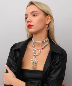 Dragonfly Handmade Necklace & Earrings Set with Red Crystal-Hypoallergenic ► Lead, Nickel, Cadmium free.