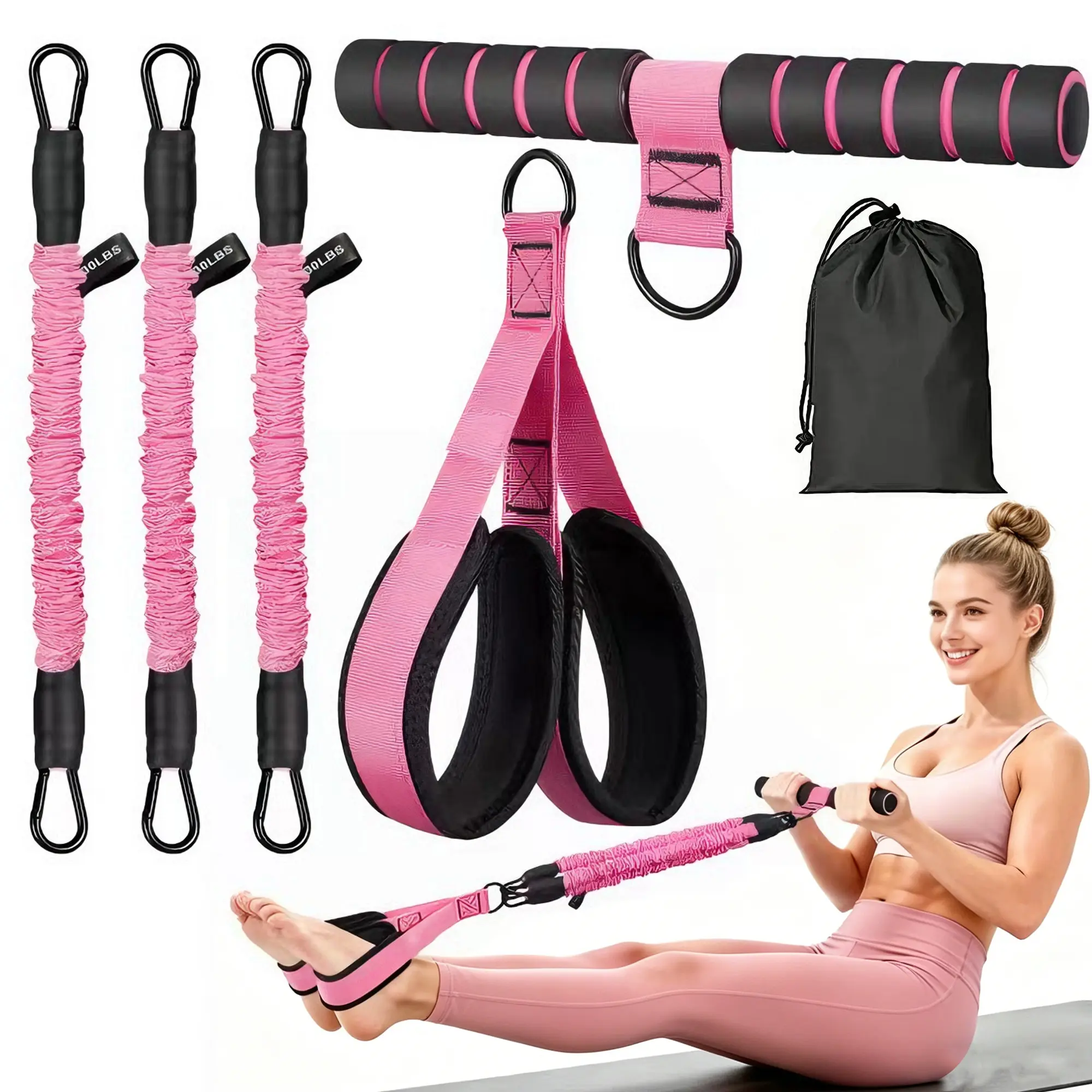 3x30lb Latex Tube Pedal Resistance Band with Handle - Dual-Layer Safe, Lightweight Workout Band for Sport, Exercise, Pilates Resistance Training
