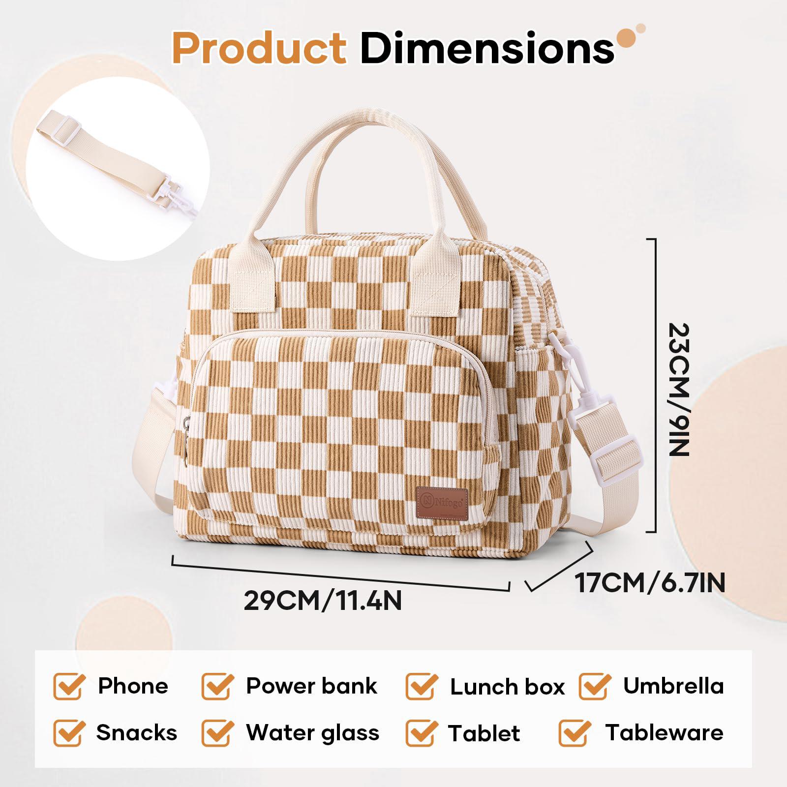 Lunch Box for Women Insulated Lunch Bag Cute Corduroy Lunch Tote Bags Lightweight Reusable Leakproof Cooler Bag with Adjustable Shoulder Strap for Work Office Travel Picnic (Checkered) Lunch Box for Women Insulated Lunch Bag Cute Corduroy Lunch Tote Bags Lightweight Reusable Leakproof Cooler Bag with Adjustable Shoulder Strap for Work Office Travel Picnic (Checkered)