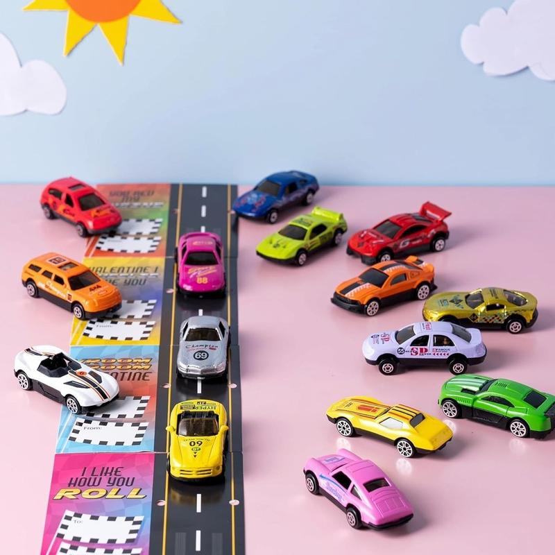 JOYIN 35 Valentines Day Die-Cast Racing Cars Gift Cards for Kids with Valentine’s School Classroom Exchange Greeting Cards, Vehicle Party Favor Toy Supplies