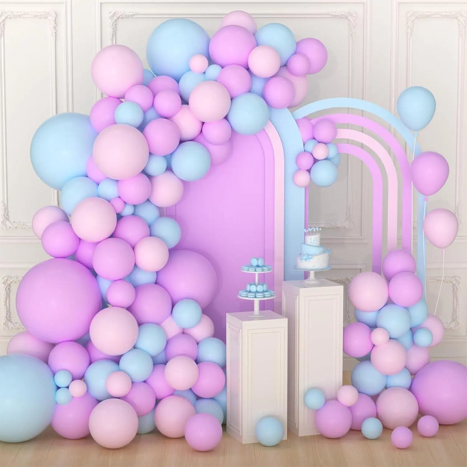 Pastel Pink Purple Blue Balloon Garland Arch Kit - Pastel Blue And Pink Balloons Macaron Balloons For Birthday Baby Shower Gender Reveal Baptism Wedding Party Decorations