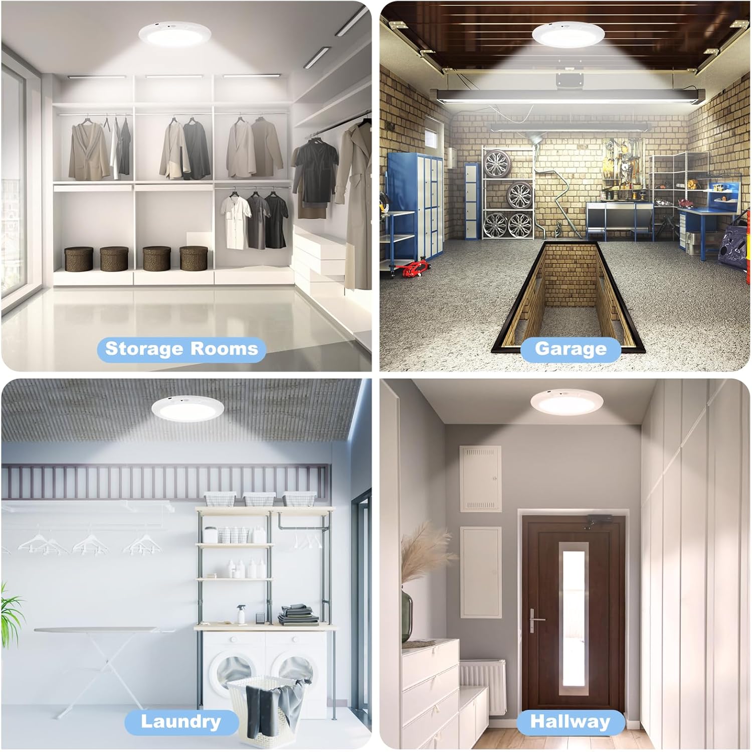 4/1Pcs Rechargeable Motion Sensor Ceiling Light with Remote, Magnetic Wireless Battery Operated LED Ceiling Lights, 3 Color Modes 3000K 4500K 6000K, USB Type-C Rechargeable, Plug-Free Lighting for Closet, Pantry, Hallway, Shower, Garage