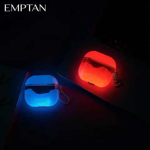 EMPTAN Neon Glow-in-The-Dark Quicksand Earbud Case for AirPods 1/2/3/4/Pro 2, Wireless Device Luxury Glitter Cover with Lanyard & Protection Keychain