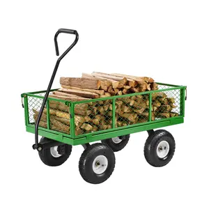 VEVOR 900 Lbs Steel Garden Cart on Wheels,  , Heavy Duty Pullable Garden Wagon Yard Cart, Outdoor Metal Utility Wagon with 10" Tires and Mesh Removable Sides(Convert to Flatbed), and 180°Rotating Handle