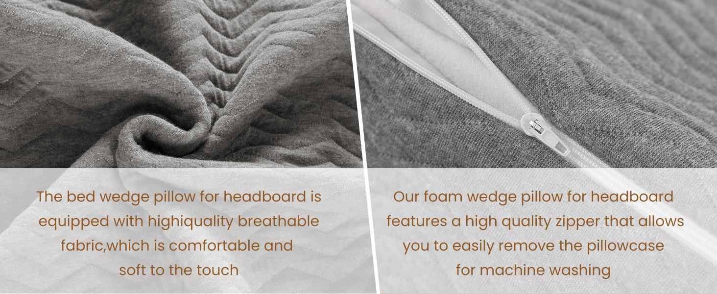 Shilucheng Queen Size Triangle Wedge Pillow (60x6x10) - Bed Gap Filler for Headboard, Ergonomic Foam Support Cushion for Reading & Sleeping, with Side Pocket