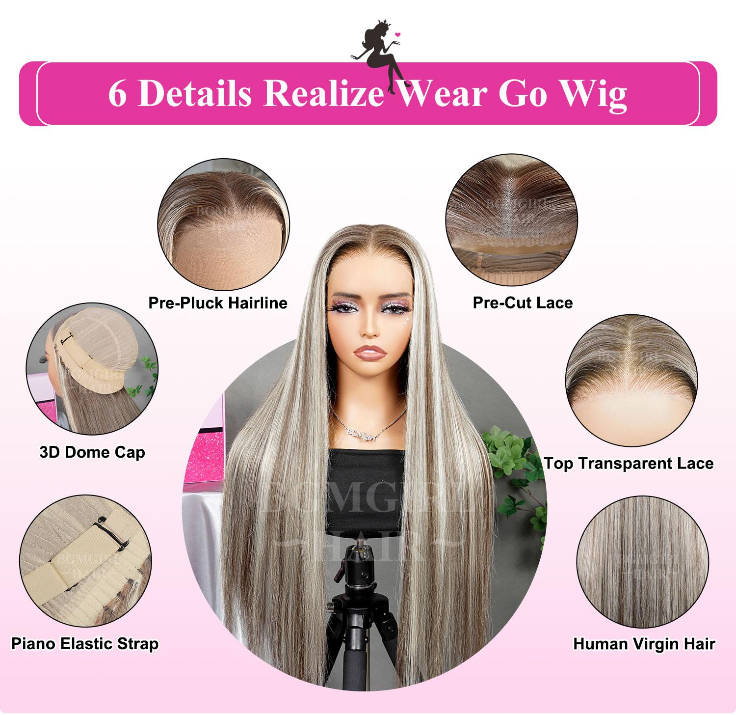 BGMgirl Hair Ash Blonde 4/613 Straight Highlight 6x4 Wear Go Wig Pre Cut Lace Closure 180% Glueless Colored Wig Summer Style TikTokShopBlackFriday