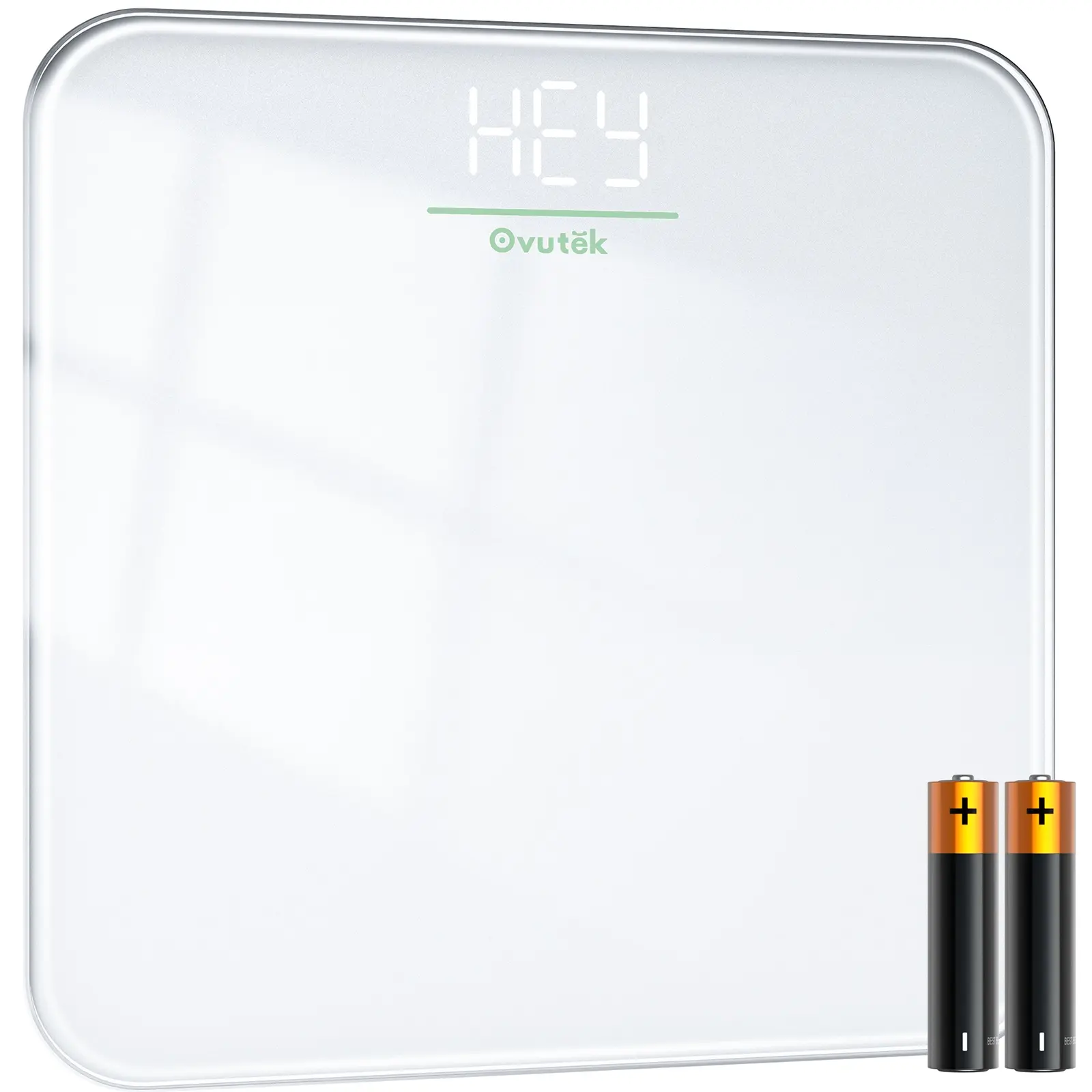 OVUTEK Healthcare Digital Smart Measuring Bathroom Scale - Highly Accurate Body Weight Tool, 400lb Capacity, Compact Sturdy Tempered Glass, LED-Illuminated Numeric Display, Upgraded Batteries Included, White (LCD Alternative), Illuminated Numeric Display