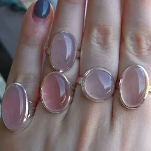 Round Rose Quartz Sterling Silver Rings