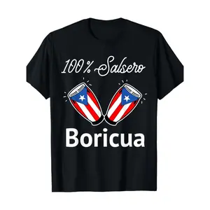 Puerto Rico Pride 100% Cotton T-Shirt, Casual Crew Neck, Slight Stretch Knit Fabric, Regular Fit, with Borinquen Print, for Adults, All-Season Top
