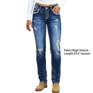 Flamingal Ripped Stitch Detail Decorative Flap Mid Waist Skinny Jeans