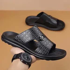 Women's Crocodile-Texture Slide Sandals Luxurious Feel Waterproof Quick-Drying Comfortable Slides Non-Slip Rubber Outsole Ergonomic Insole Breathable Shoe Bed - Footwear, Girl