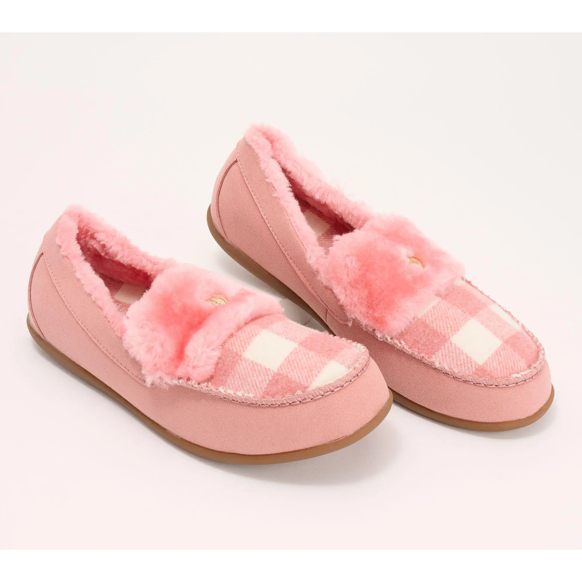 Revitalign Orthotic Faux Fur Slippers- Birch Buffalo Check