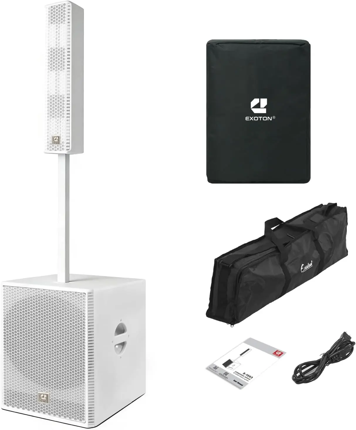 EXOTON S-1803W Portable PA Line Array Column DJ System, 18" Powered Subwoofer, 3000W 3-Way PA System, TWS, DSP Modes, Includes Carry Bag