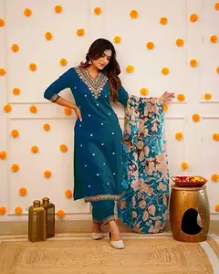 Indian Kurti Straight Pant - Viscose Rayon Blue