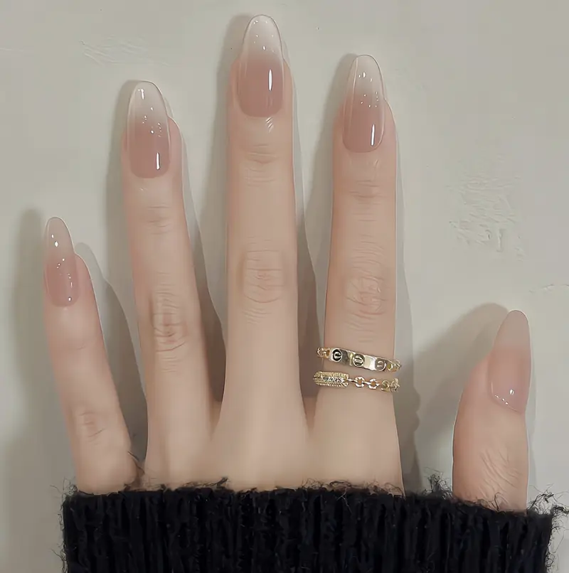 20 Pieces （2 sets） Nude Pink Press On Nails Short Almond, Natural Pure Pink Handmade Soft Jelly Gel Fake Nails Tip, Neutral Glossy Round Oval Stick Glue on Nails Kit for Women, Reusable Acrylic False Nail Set