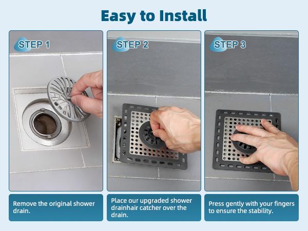 Hibbent Upgraded Shower Drain Hair Catcher, Shower Drain Cover for Bathroom Floor 4" Drain, Anti-Clogging Bathtub Drain Strainer, Stainless Steel Kitchen Sink Drain Strainer with Handle, Dark Grey