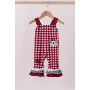 Premium Maroon Georgia bulldog gingham ruffle romper