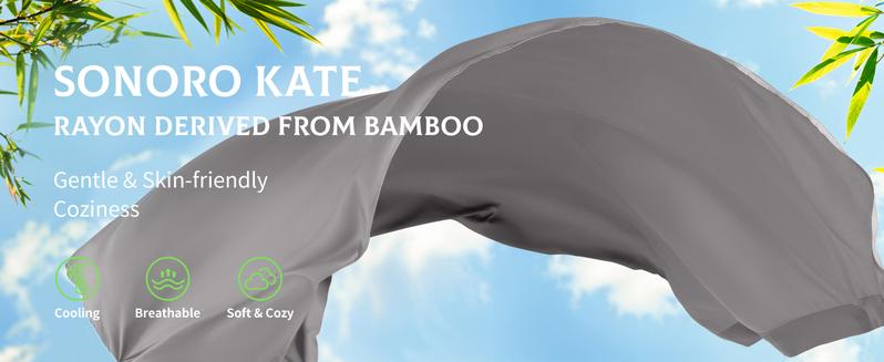 Sonoro Kate Pure Bamboo Bed Sheet Set, 4/6 Piece, Cooling, Silky Soft, Breathable, Machine Washable, 16 Inch Deep Pocket,Hotel Luxury Silky Bedding for Hot Sleepers