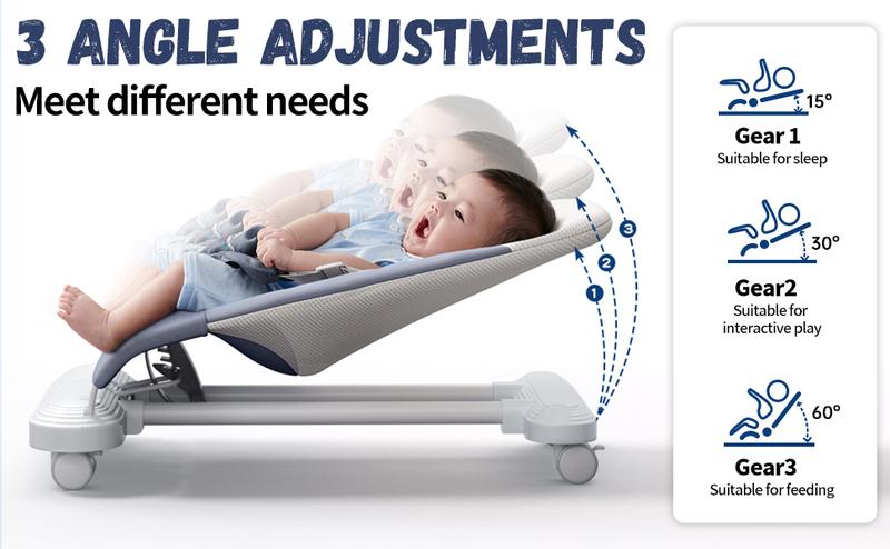 Baby Bouncer 4-in-1 with Wheels, Detachable Piano, Feeding Tray, Play Bar, Thick Base. 3-Level Incline Portable Seat for Infant to Toddler 0-6, 0-12, 12-24 Months, Upto 29Lbs