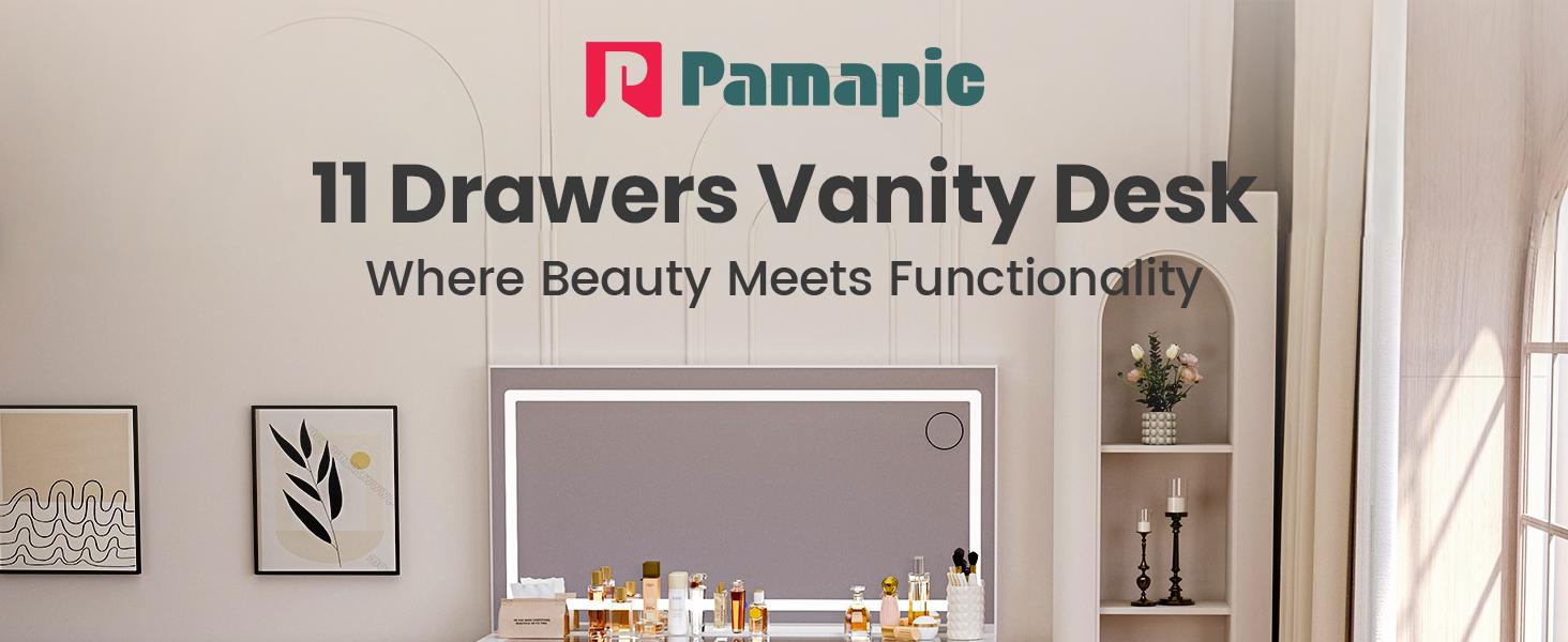 【2packages shipping】Makeup Vanity with Mirror and Drawers Vanity Desk Set with 3 Modes Adjustable Brightness Lights and USB Power Outlet