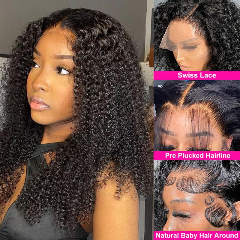 MORE FACE Kinky Curly Lace Front Wigs 13x4 Transparent Lace Frontal Wigs Human Hair Pre Plucked With Baby Hair