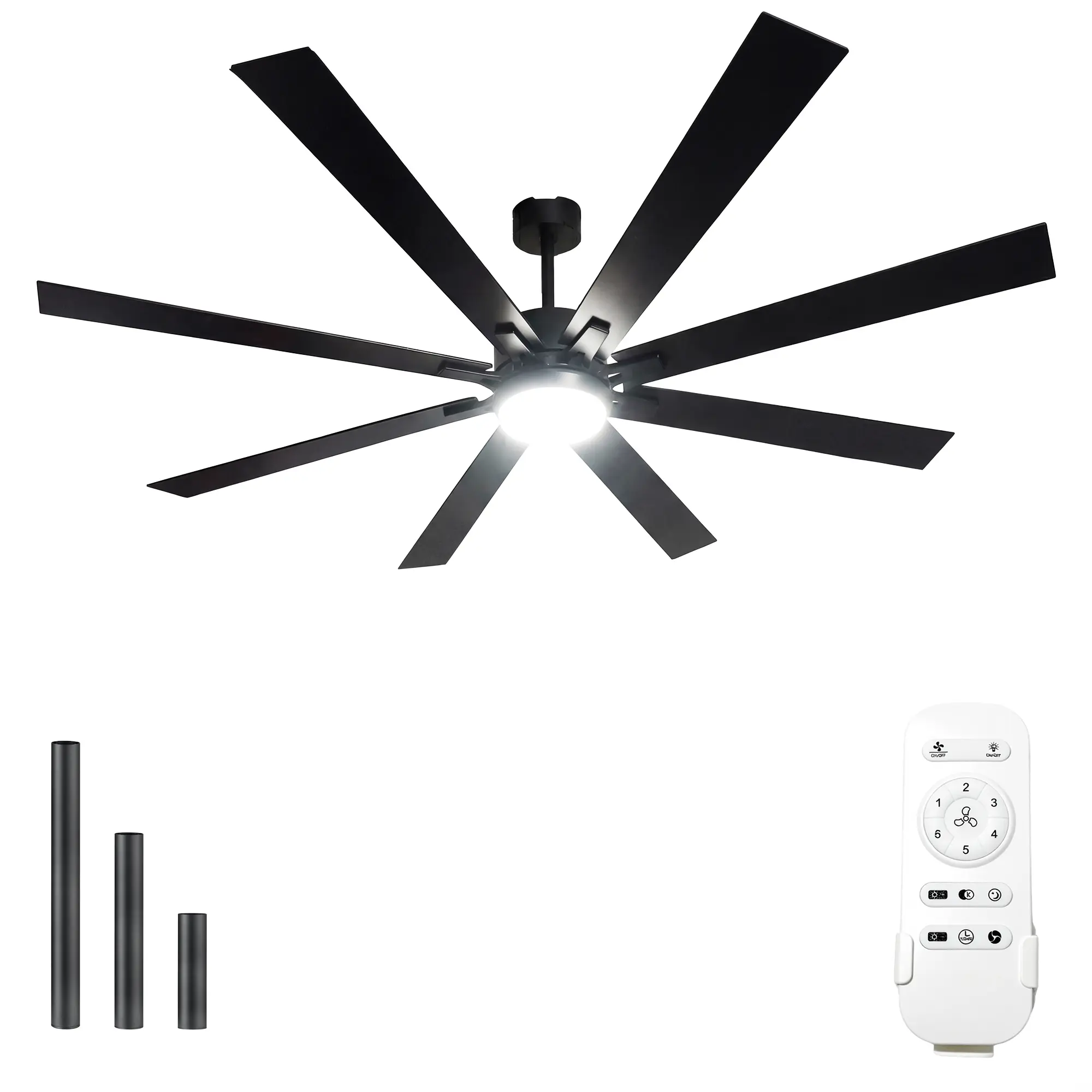 72'' 8-Blade Black Ceiling Fan with Light 6-Speed Remote Reversible Dual Direction 30dB Silent Dimmable LED Timer Function
