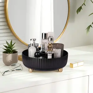 Sleek Black Rotating Storage | Spinning Organizer Tray for Small Spaces & Countertops
